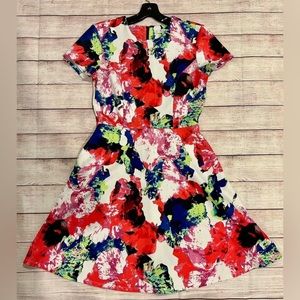 Milly for design nation sz 6 red blue floral flare dress